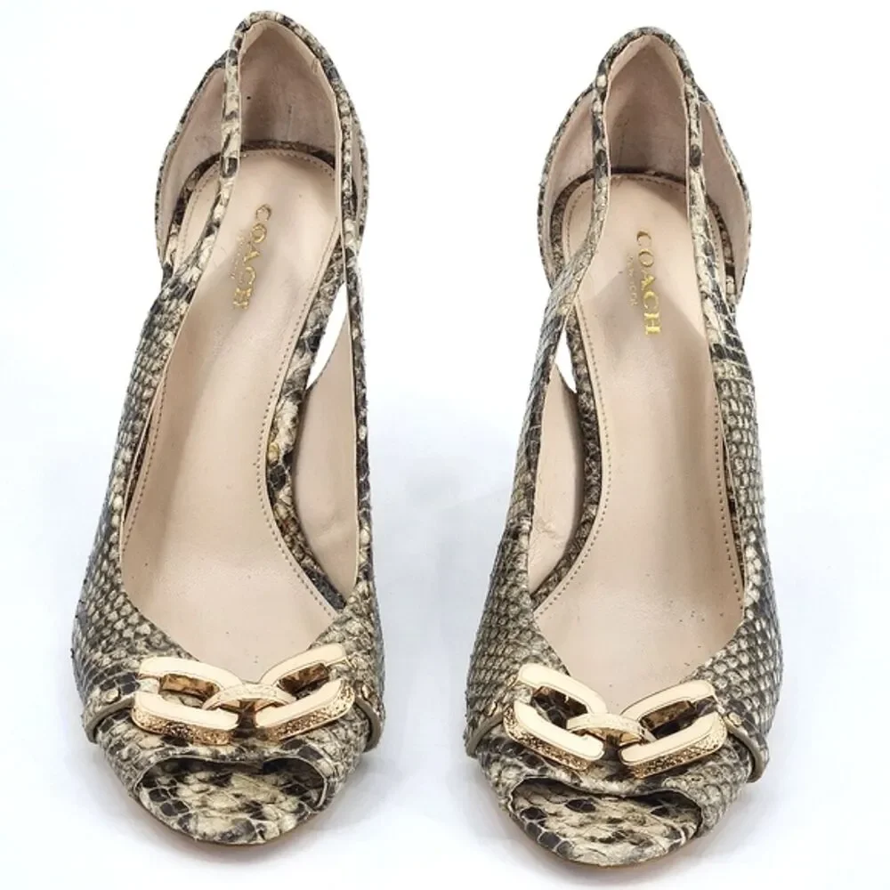 Coach Larchmont Natural Print Snake Wedge Women's Size 8 Leather Peep Toe Shoes